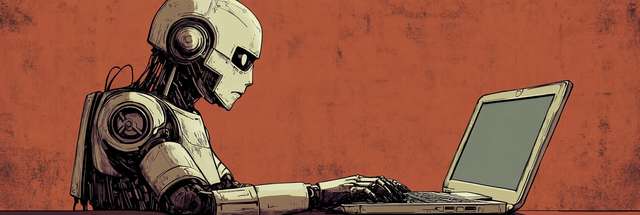 Illustration of robot viewing a laptop