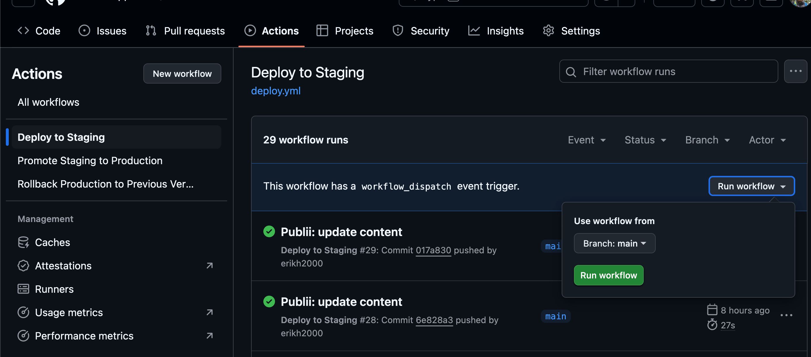 Example of manual deployment