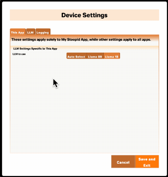 User choosing a model in settings.